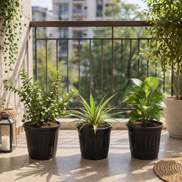 Set Of 3 Plants - Snake Plant , Spider Plant , Money Plant In 6 Inch Pot | Air Purifying Plant
